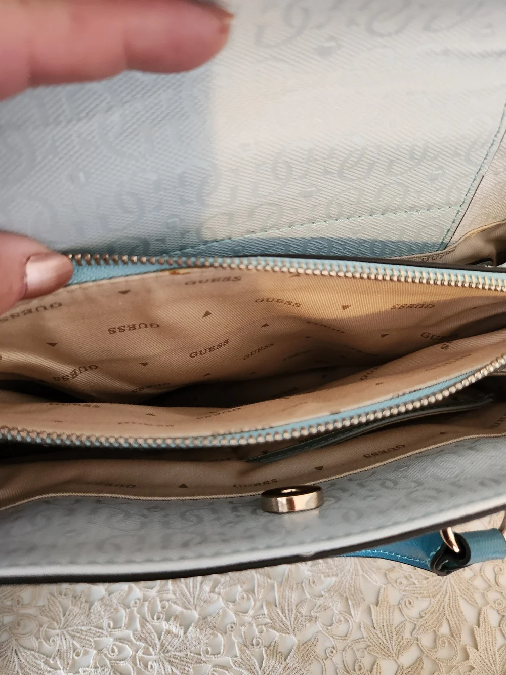 GUESS Blue Ombre Satchel with Removable Crossbody Strap And Matching Changebag
